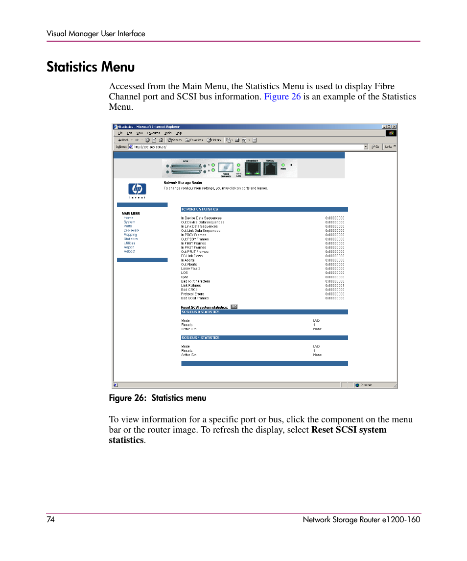 Statistics menu | HP e1200-160 User Manual | Page 74 / 200