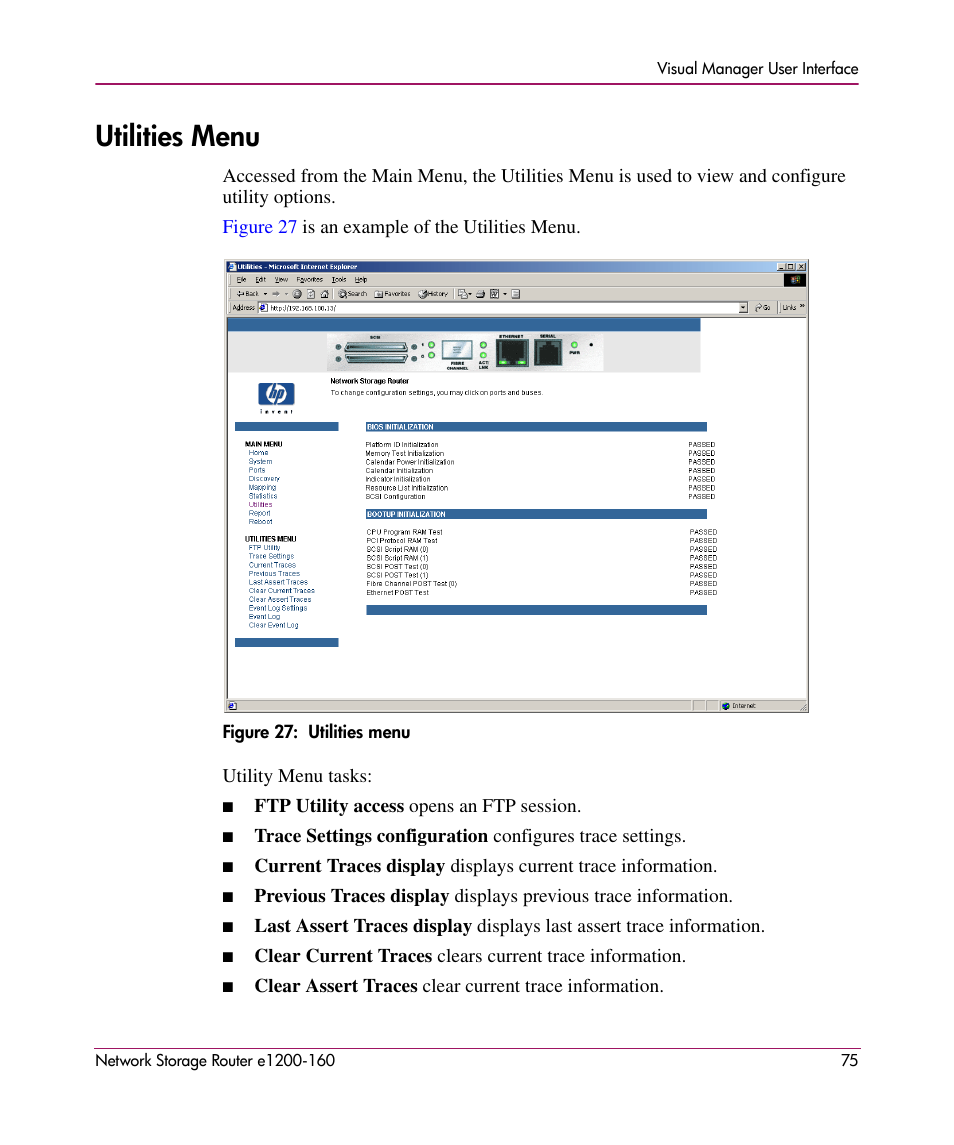 Utilities menu | HP e1200-160 User Manual | Page 75 / 200