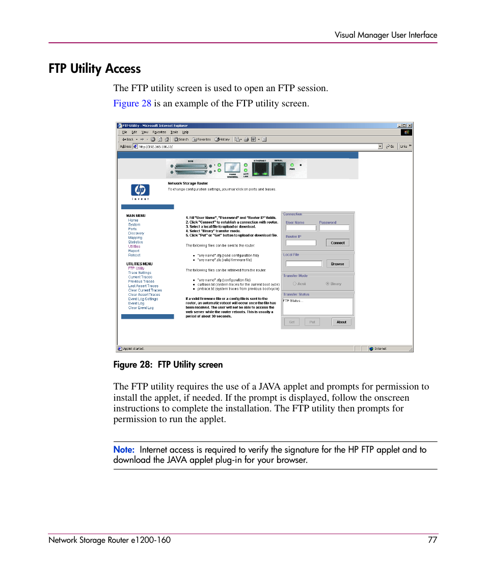 Ftp utility access | HP e1200-160 User Manual | Page 77 / 200