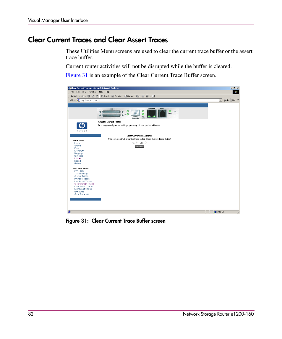 Clear current traces and clear assert traces | HP e1200-160 User Manual | Page 82 / 200
