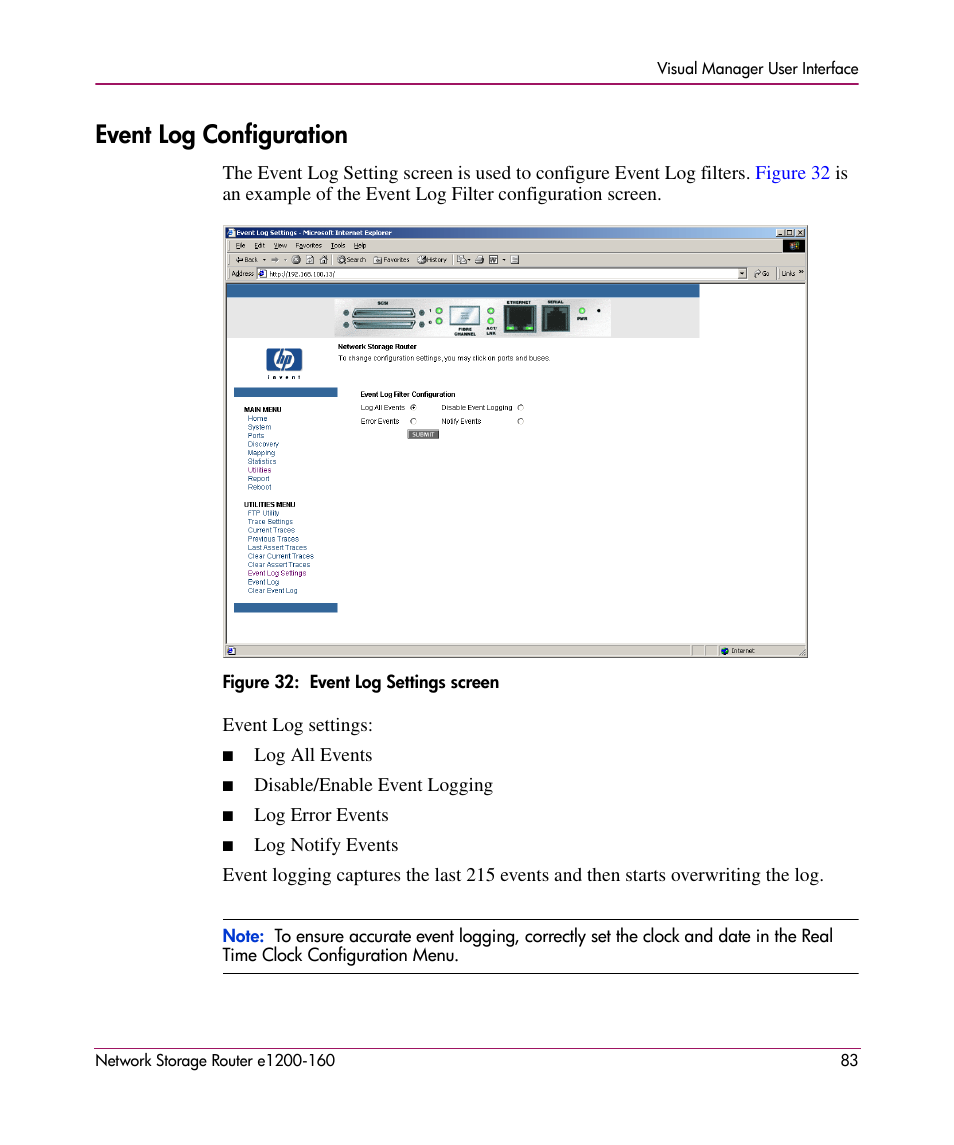 Event log configuration | HP e1200-160 User Manual | Page 83 / 200