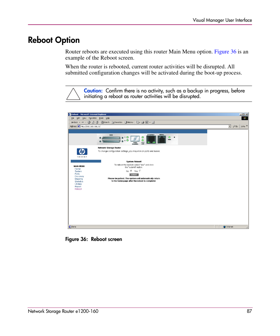 Reboot option | HP e1200-160 User Manual | Page 87 / 200
