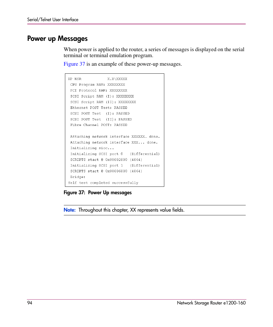 Power up messages | HP e1200-160 User Manual | Page 94 / 200