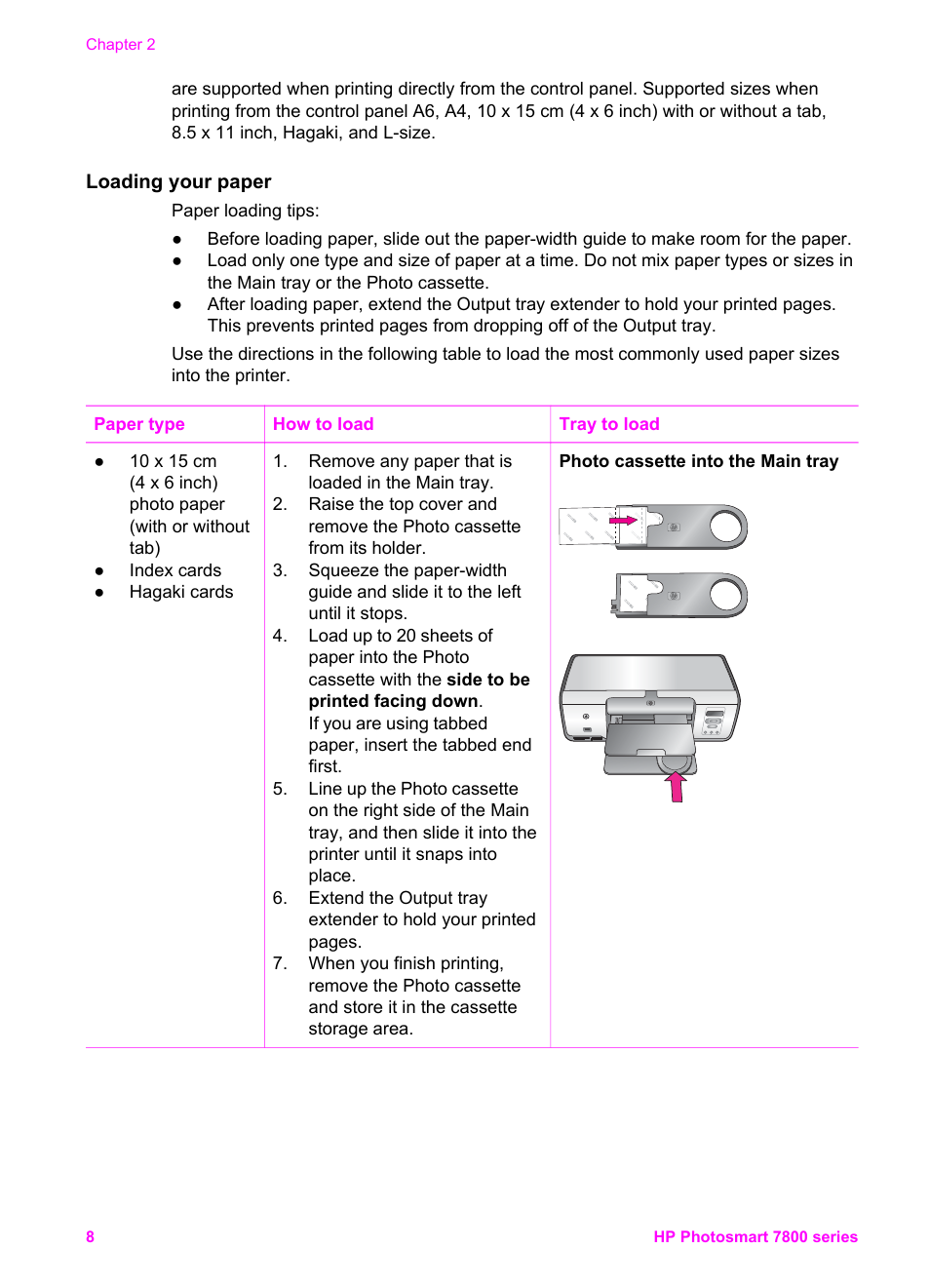 Loading your paper | HP 7800 User Manual | Page 11 / 52