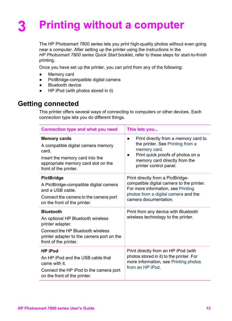 Printing without a computer, Getting connected | HP 7800 User Manual | Page 16 / 52