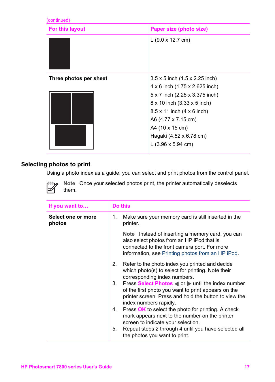 Selecting photos to print | HP 7800 User Manual | Page 20 / 52