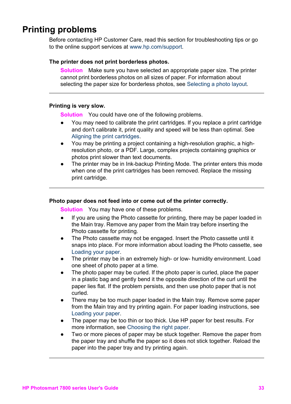 Printing problems | HP 7800 User Manual | Page 36 / 52