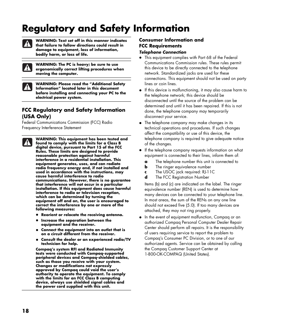 Regulatory and safety information | HP Compaq User Manual | Page 18 / 22
