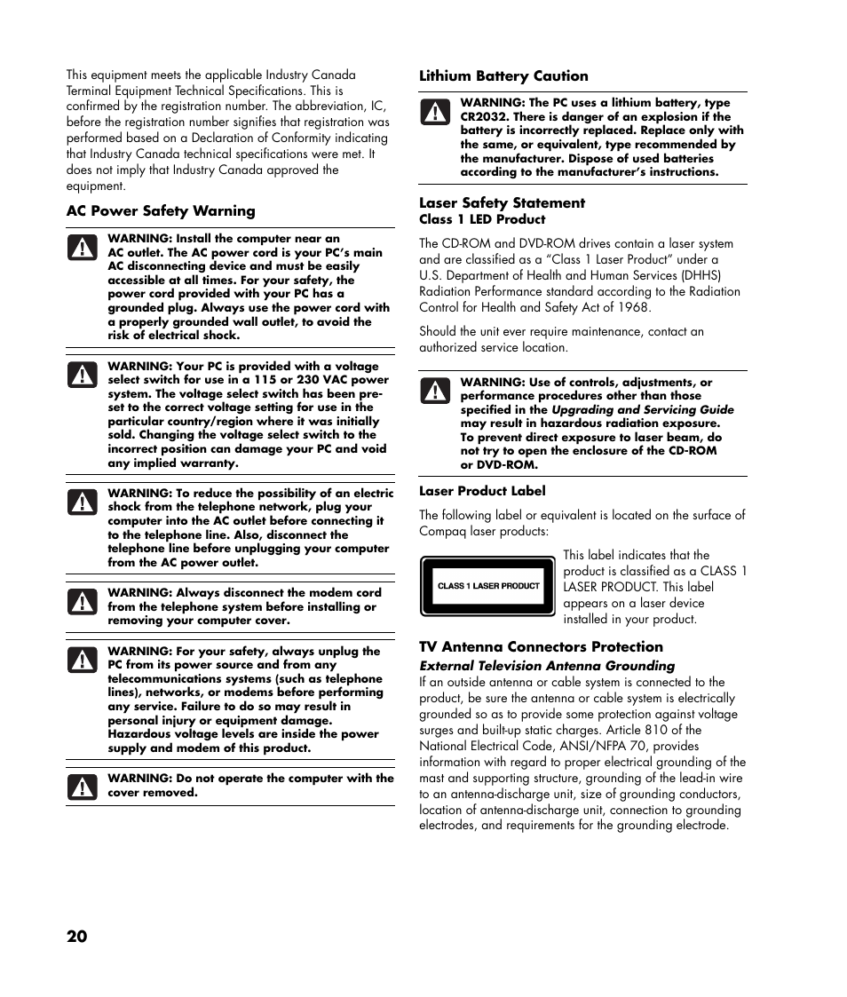 HP Compaq User Manual | Page 20 / 22