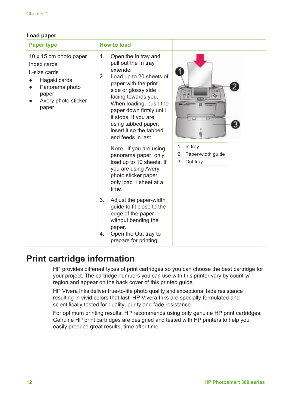 Print cartridge information, Print cartridge, Information | HP 380 User Manual | Page 17 / 39