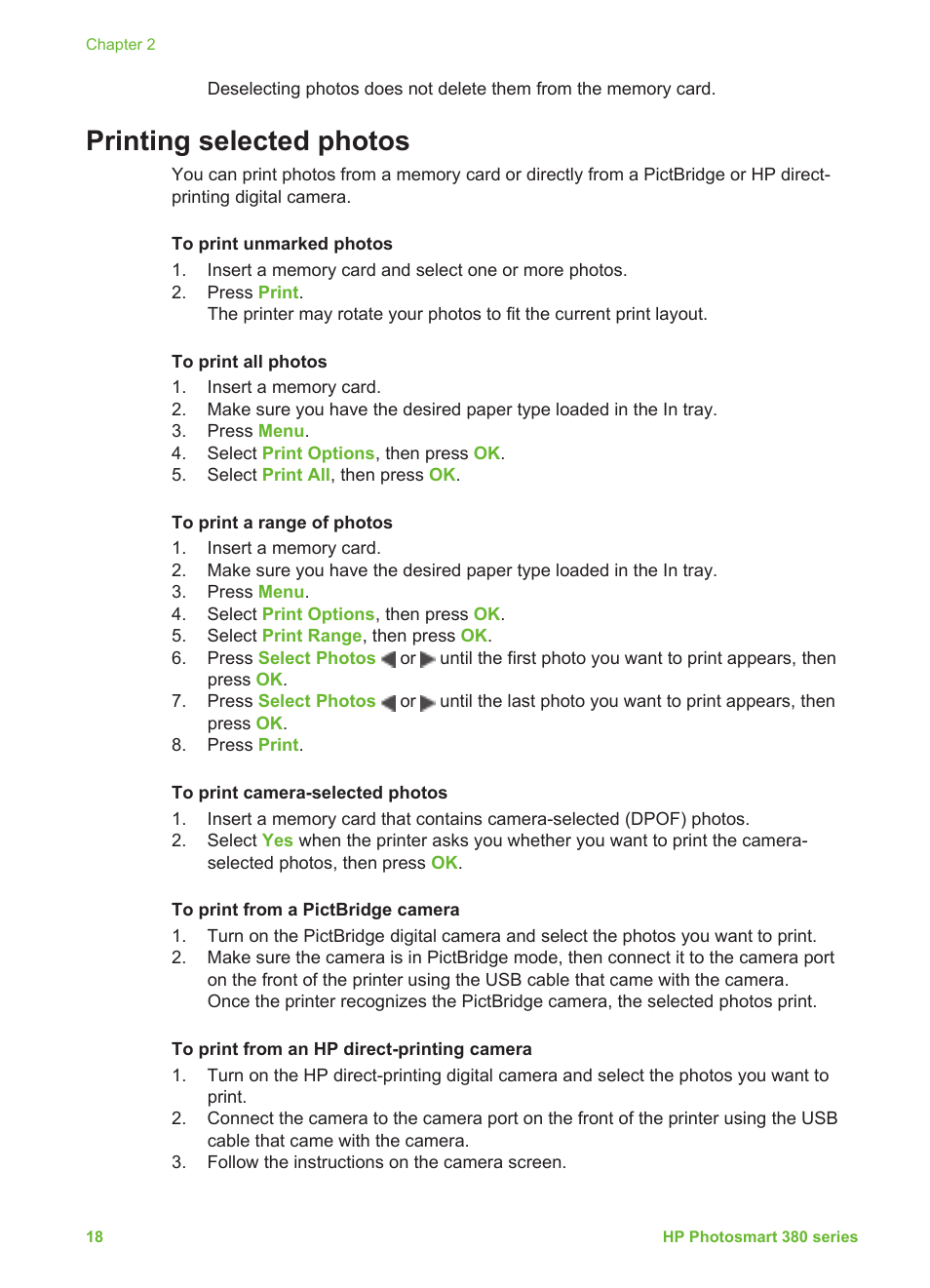 Printing selected photos | HP 380 User Manual | Page 23 / 39