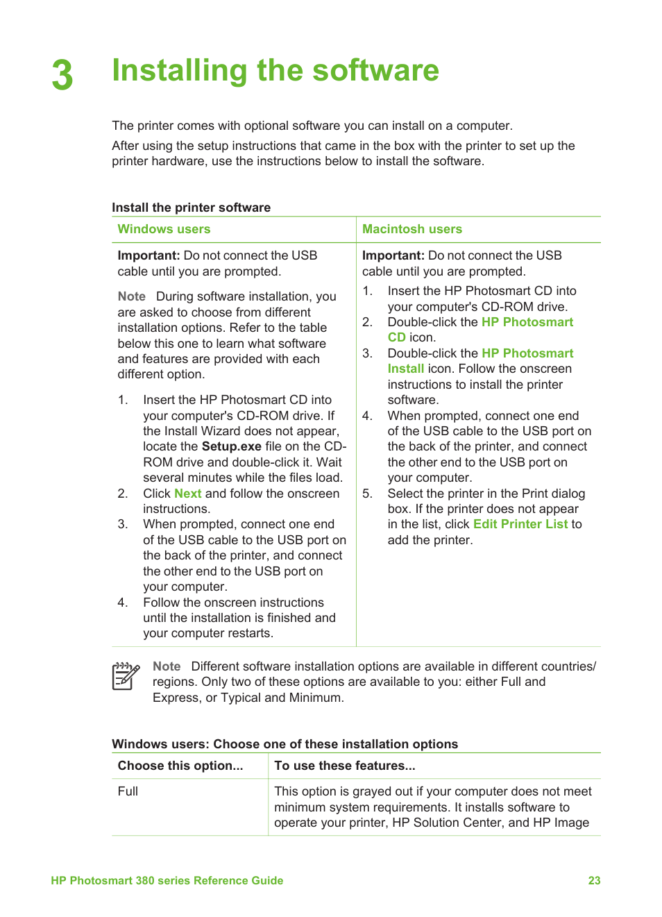 Installing the software | HP 380 User Manual | Page 28 / 39