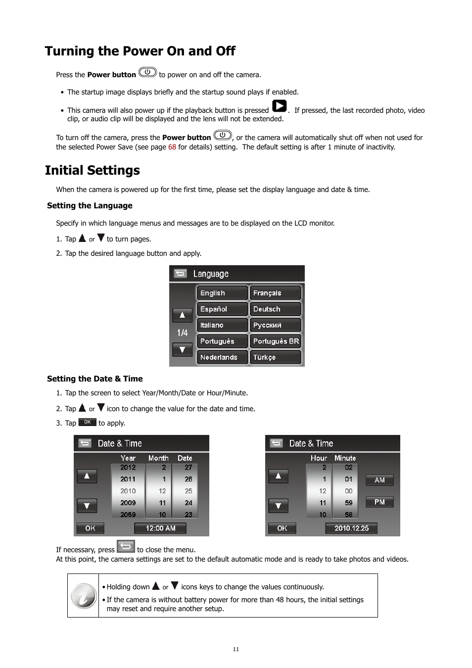 Turning the power on and off, Initial settings, Turning the power on and off initial settings | HP PC460T User Manual | Page 15 / 83