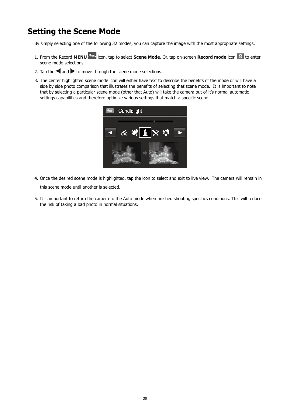 Setting the scene mode | HP PC460T User Manual | Page 34 / 83