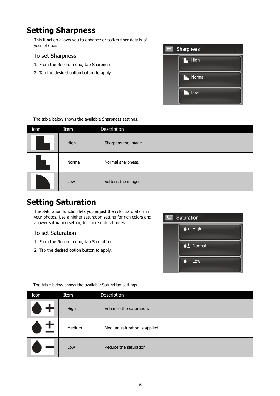 Setting sharpness, Setting saturation | HP PC460T User Manual | Page 49 / 83