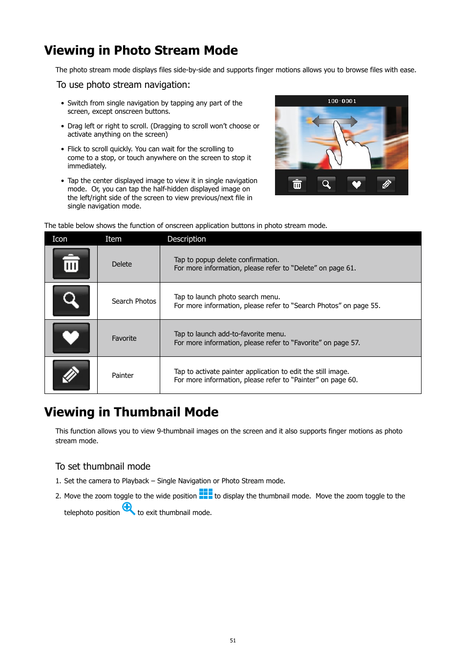 Viewing in photo stream mode, Viewing in thumbnail mode | HP PC460T User Manual | Page 55 / 83