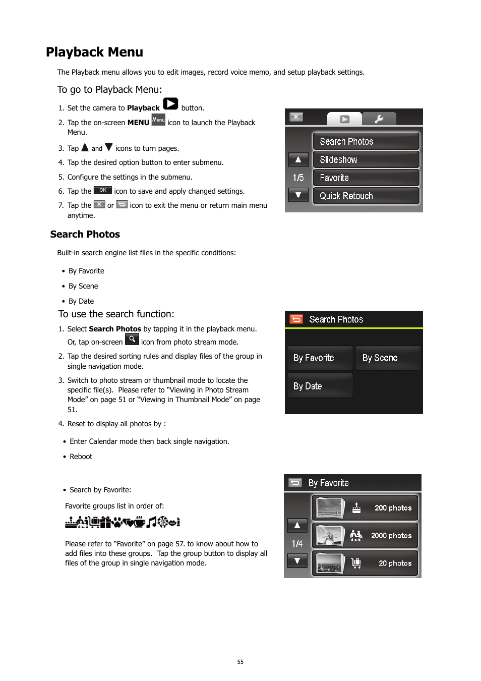 Playback menu, Search photos | HP PC460T User Manual | Page 59 / 83