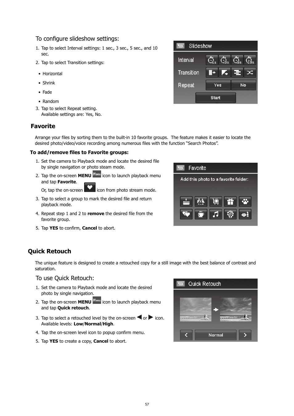 Quick retouch, Favorite | HP PC460T User Manual | Page 61 / 83