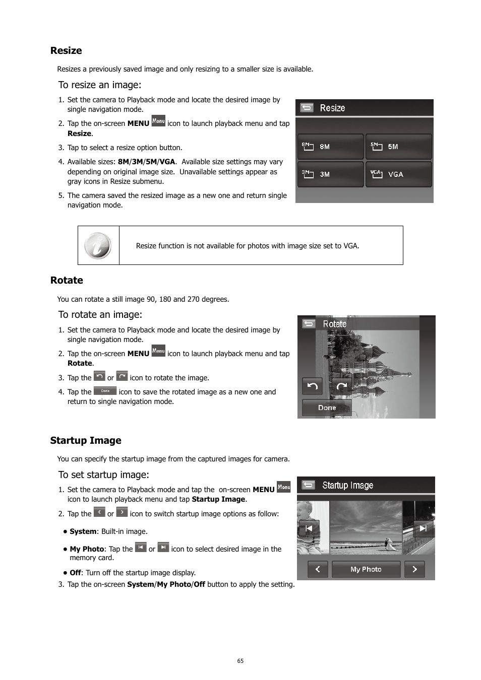 Resize, Rotate, Startup image | HP PC460T User Manual | Page 69 / 83