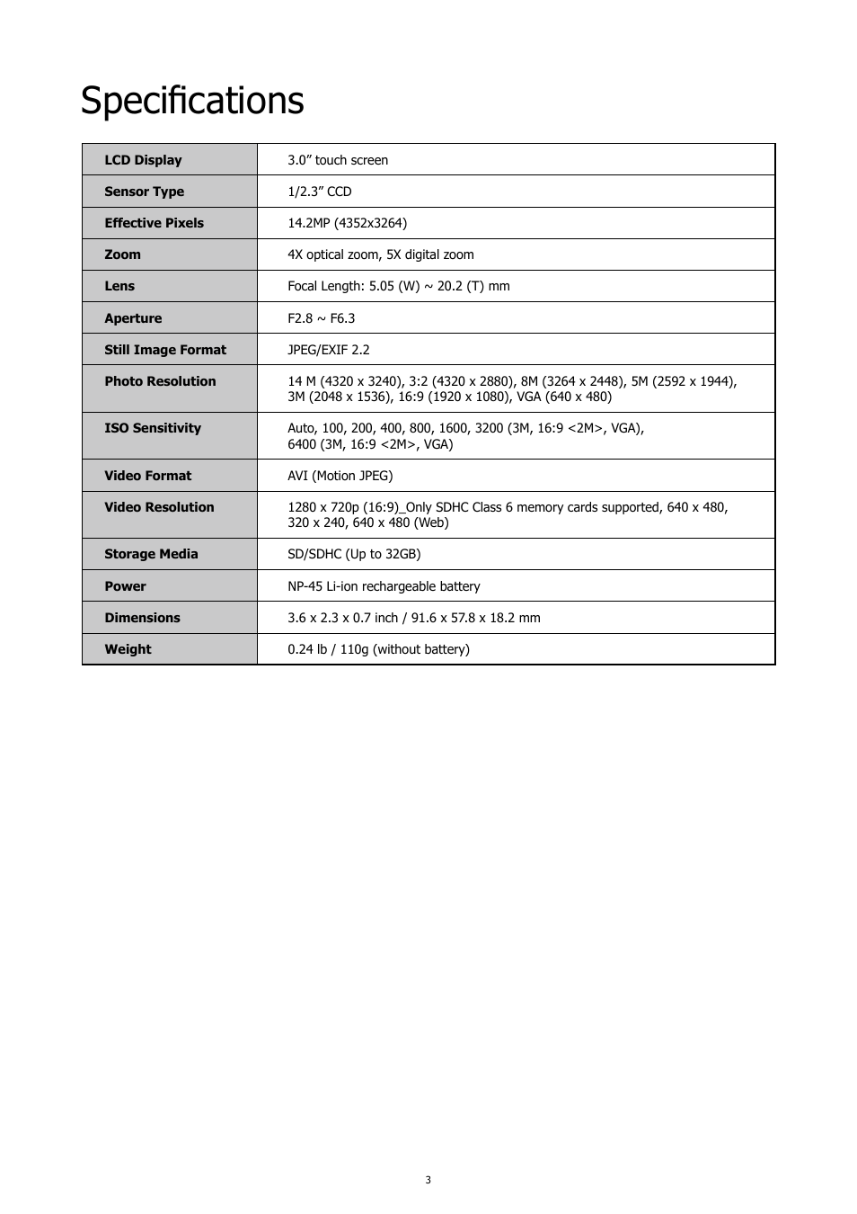 Specifications | HP PC460T User Manual | Page 7 / 83