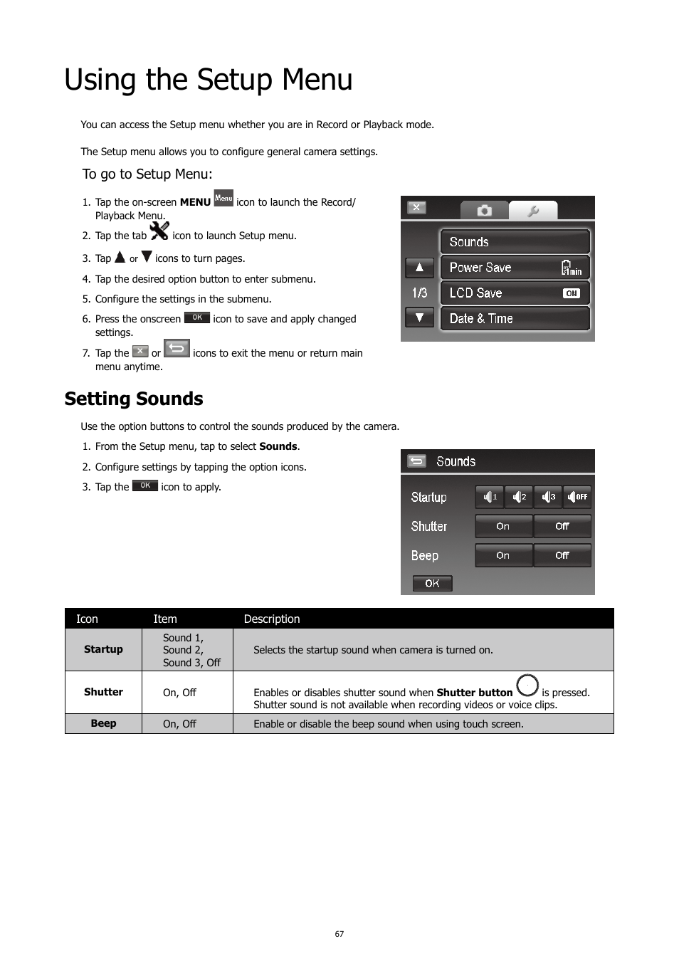 Using the setup menu, Setting sounds | HP PC460T User Manual | Page 71 / 83