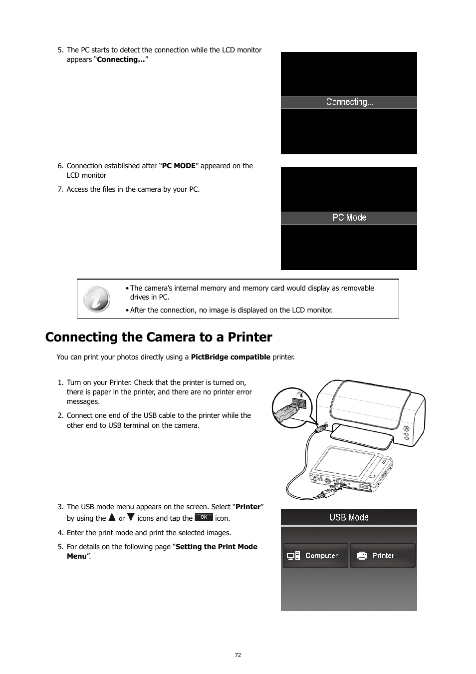 Connecting the camera to a printer | HP PC460T User Manual | Page 76 / 83