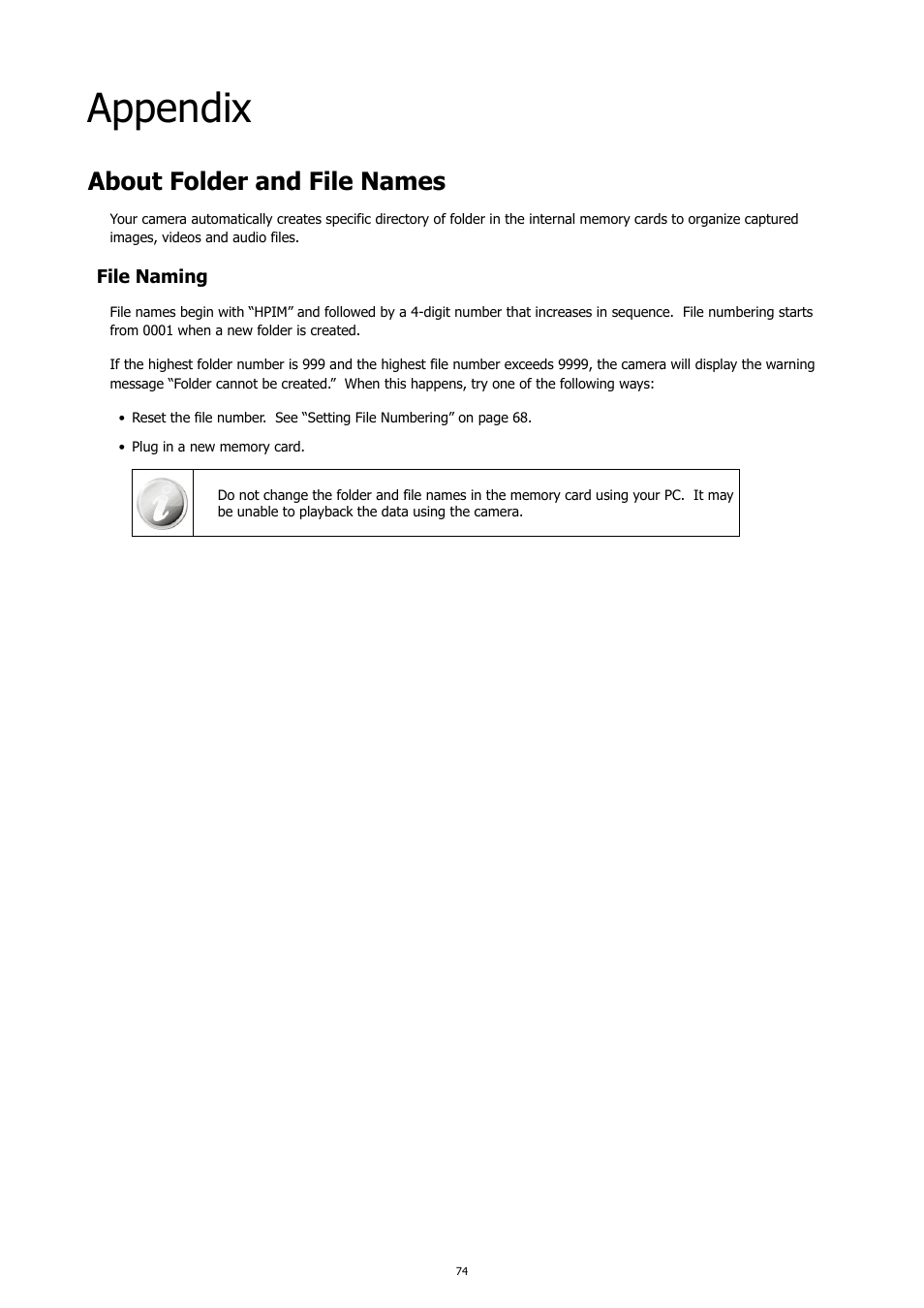 Appendix, About folder and file names | HP PC460T User Manual | Page 78 / 83