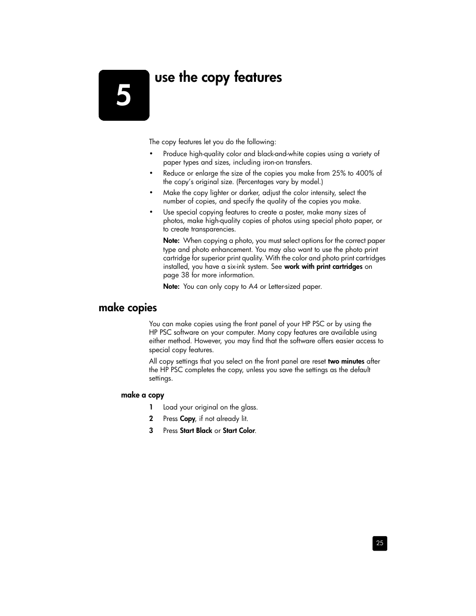 Use the copy features, Make copies | HP 2170 User Manual | Page 31 / 80