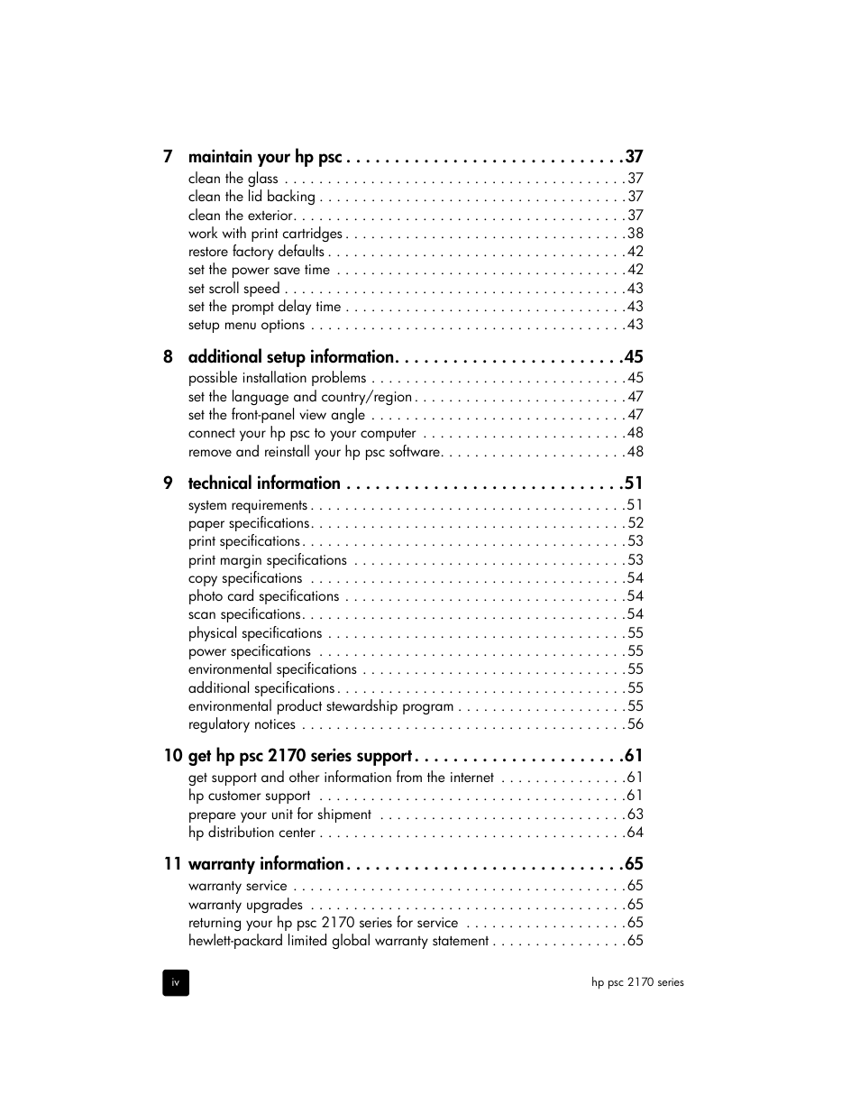 HP 2170 User Manual | Page 4 / 80