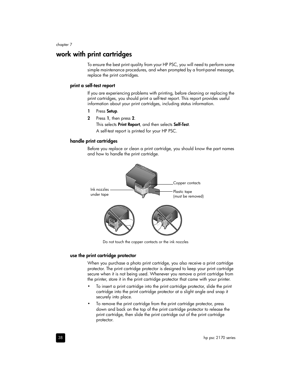 Work with print cartridges | HP 2170 User Manual | Page 44 / 80