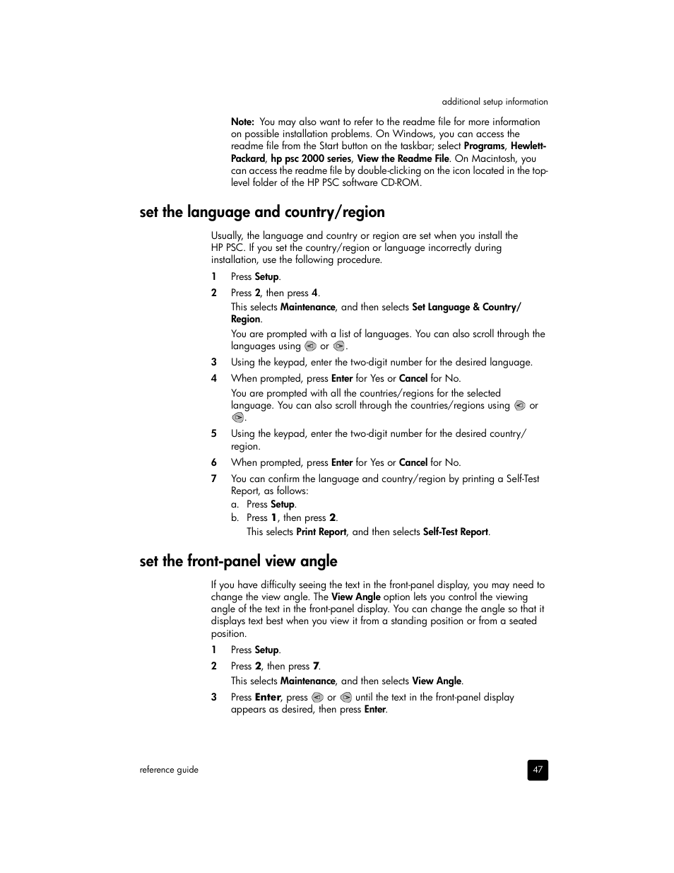 Set the language and country/region, Set the front-panel view angle | HP 2170 User Manual | Page 53 / 80