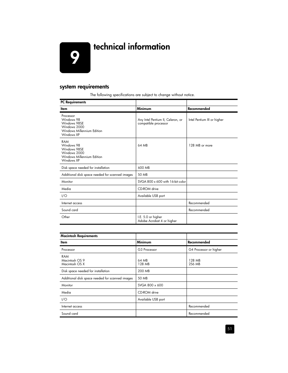 Technical information, System requirements | HP 2170 User Manual | Page 57 / 80