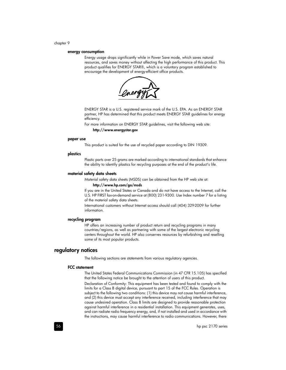 Regulatory notices | HP 2170 User Manual | Page 62 / 80
