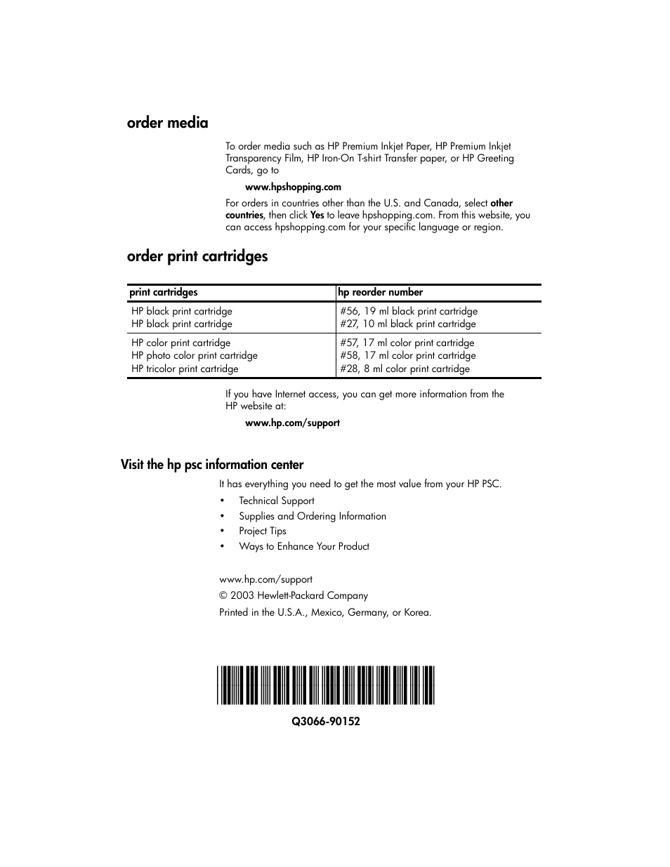 Order media, Order print cartridges | HP 2170 User Manual | Page 80 / 80