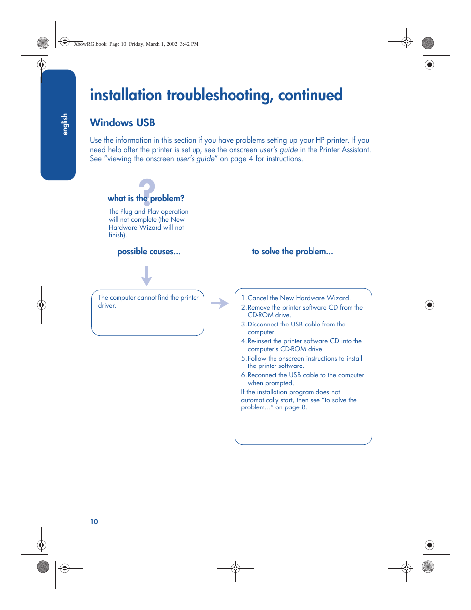 Installation troubleshooting, continued, Windows usb | HP 3300 User Manual | Page 14 / 23