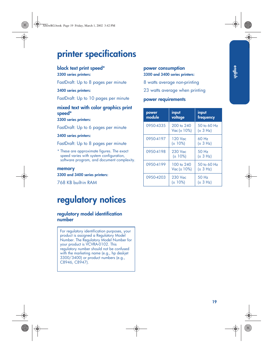 Printer specifications, Regulatory notices | HP 3300 User Manual | Page 23 / 23