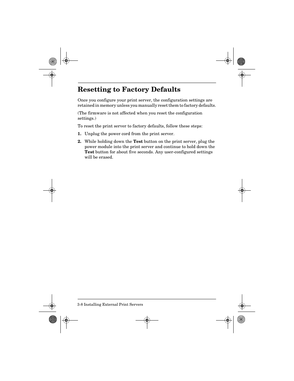 Resetting to factory defaults, Resetting to factory defaults -8 | HP 300X User Manual | Page 34 / 64