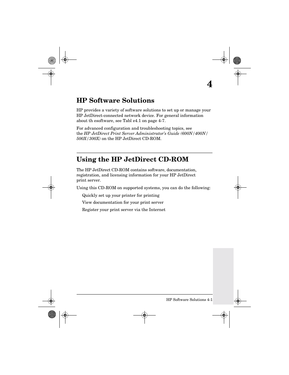 Hp software solutions, Using the hp jetdirect cd-rom, Using the hp jetdirect cd-rom -1 | HP 300X User Manual | Page 35 / 64