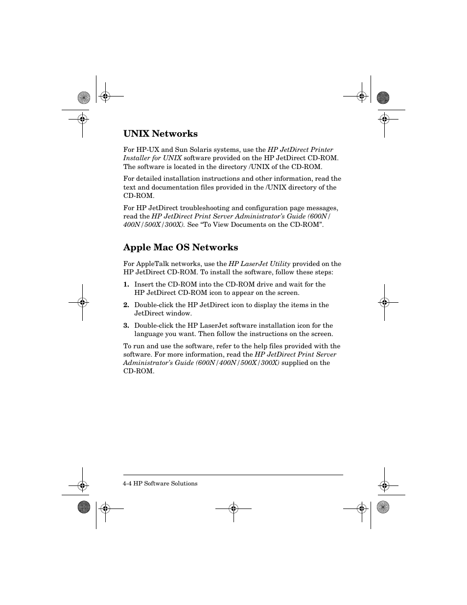 Unix networks, Apple mac os networks, Unix networks -4 apple mac os networks -4 | HP 300X User Manual | Page 38 / 64