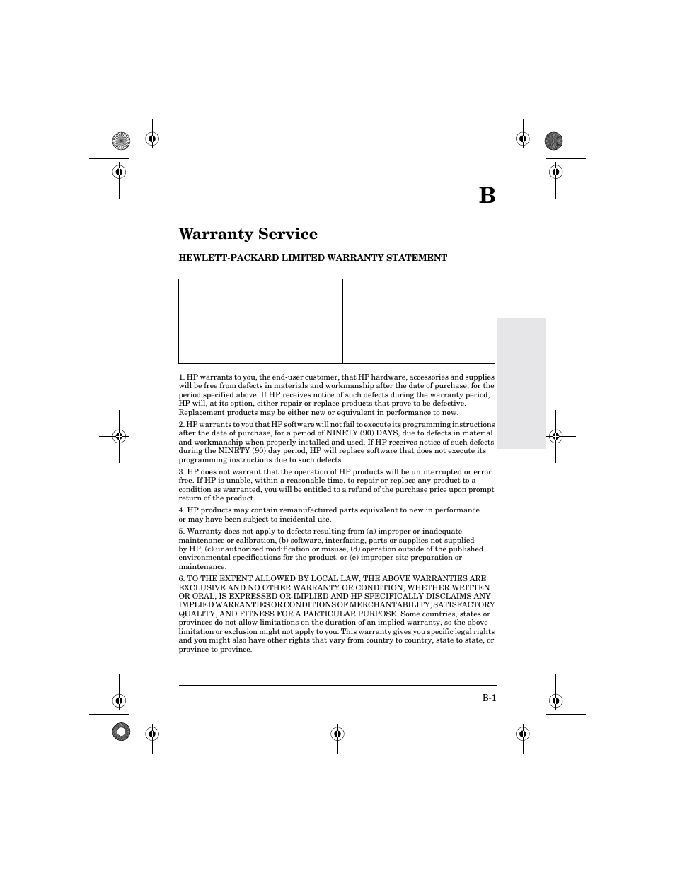 Warranty service, B. warranty service | HP 300X User Manual | Page 49 / 64