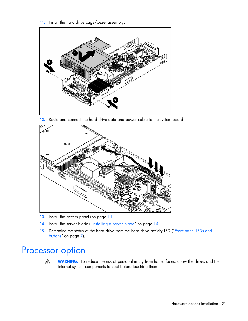 Processor option | HP BL260c User Manual | Page 21 / 96