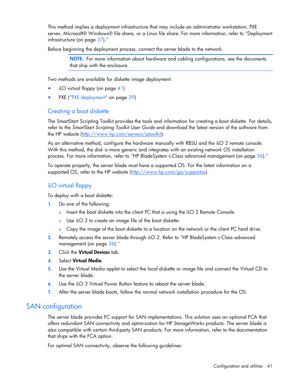 San configuration | HP BL260c User Manual | Page 41 / 96