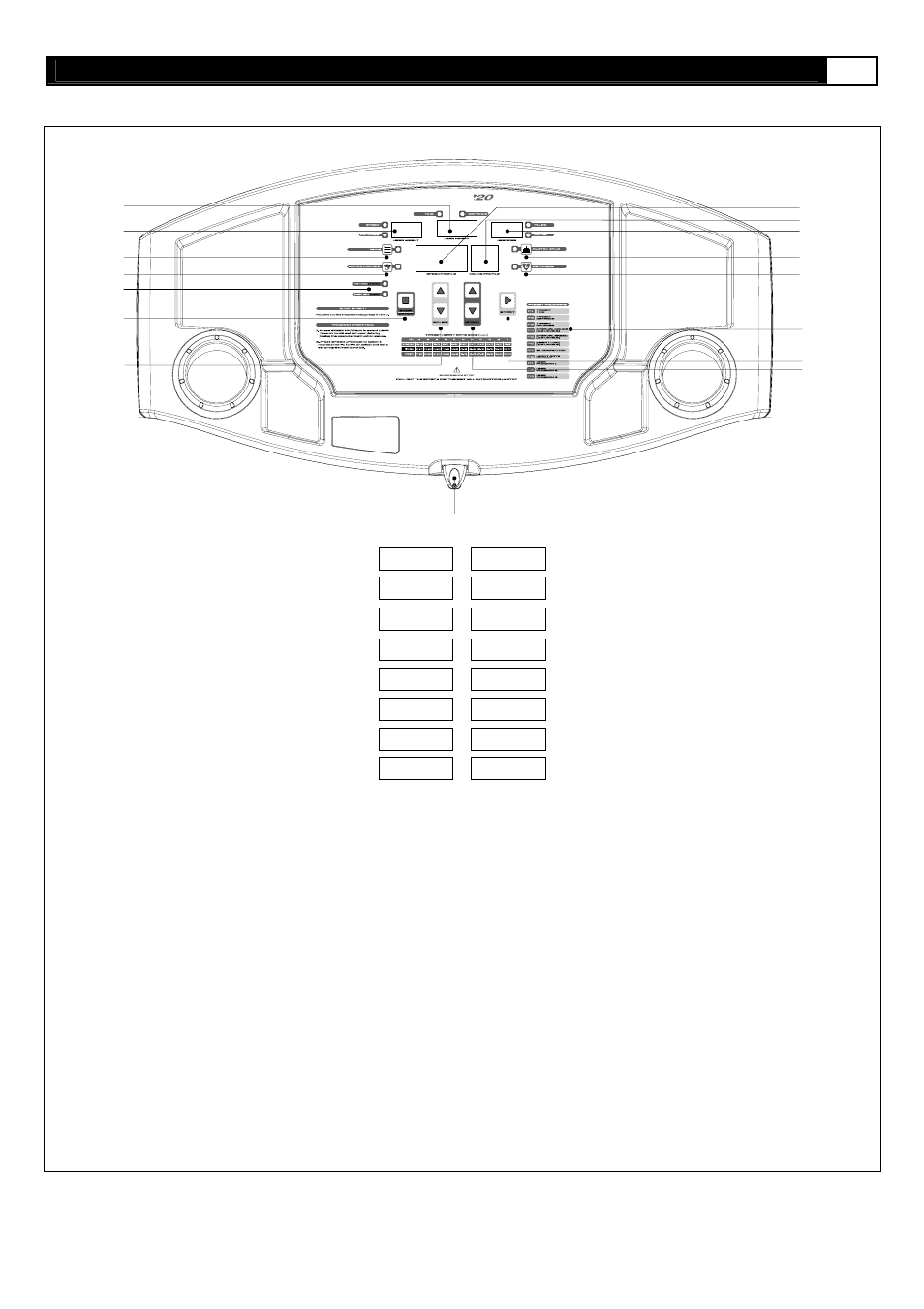 Time/distance/height, Speed/calories/weight, Motion control on/off | Metric/english, Stop/enter, Incline up/down, Speed profile, Incline profile, Custom program save, Fitness-test | HP 7.25 User Manual | Page 29 / 46