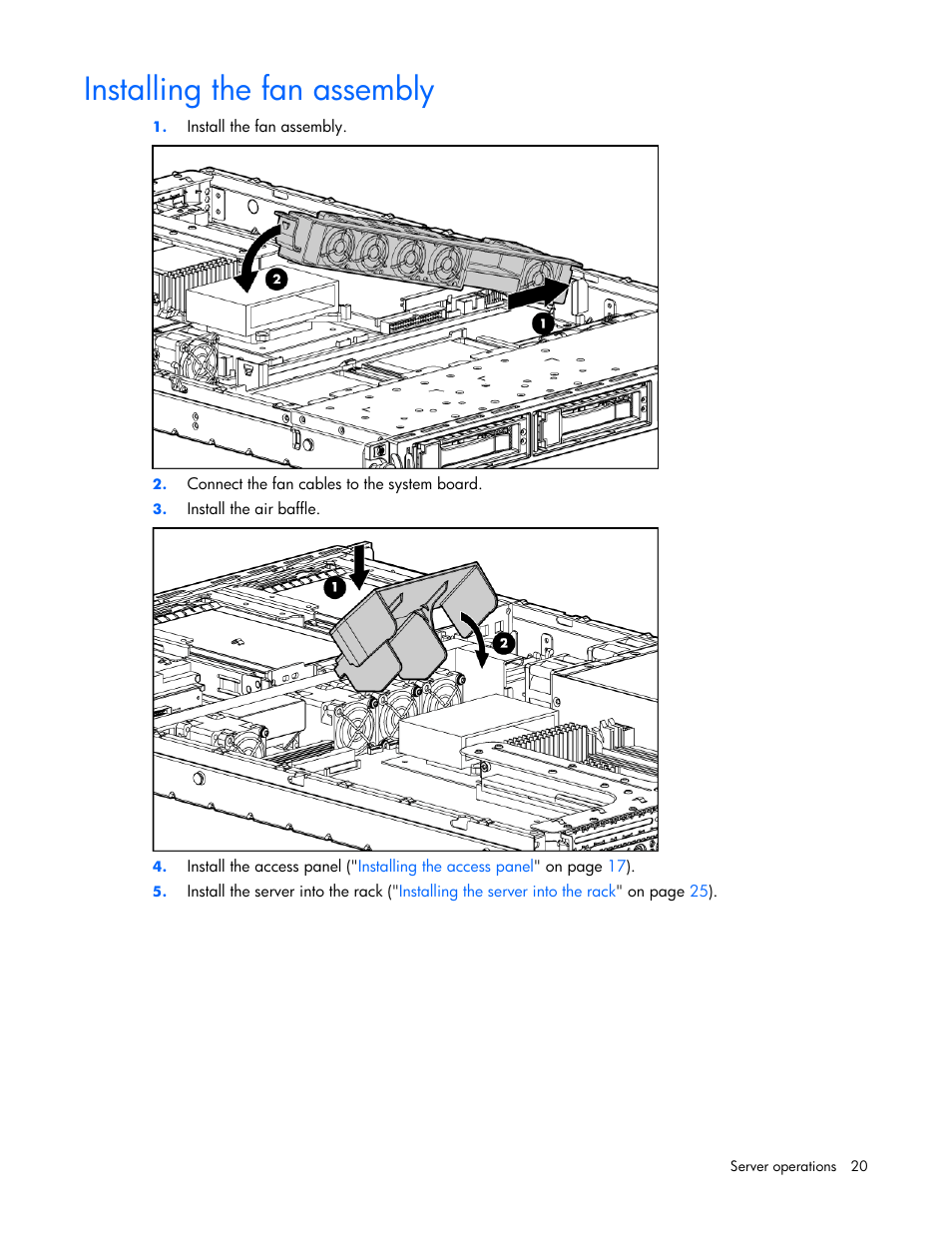 Installing the fan assembly | HP AMS DL320 User Manual | Page 20 / 86