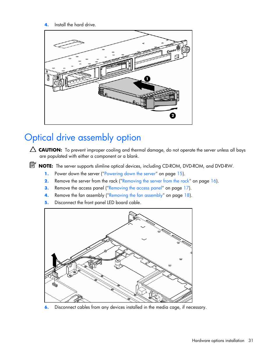 Optical drive assembly option | HP AMS DL320 User Manual | Page 31 / 86