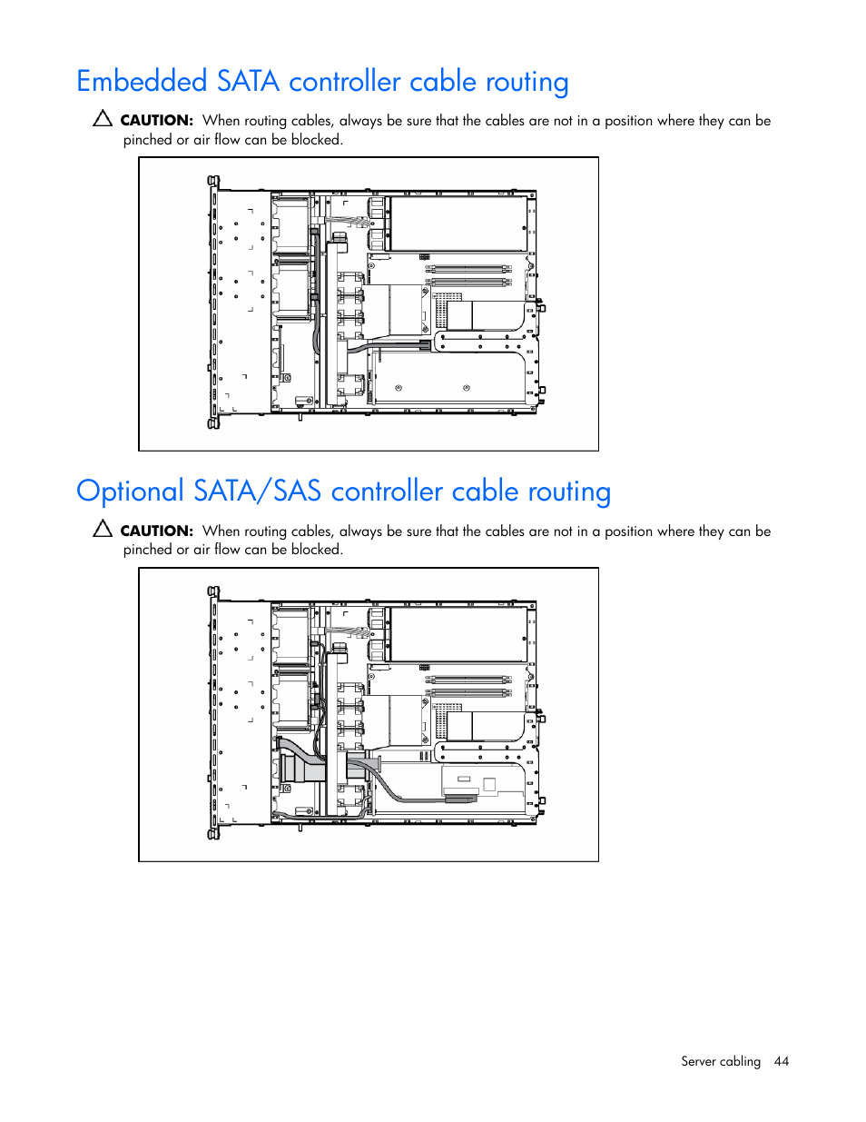 Embedded sata controller cable routing, Optional sata/sas controller cable routing, 44 optional sata/sas controller cable routing | HP AMS DL320 User Manual | Page 44 / 86