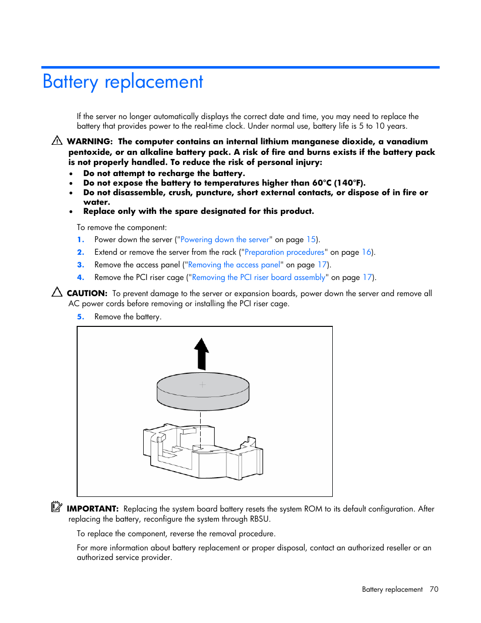 Battery replacement | HP AMS DL320 User Manual | Page 70 / 86