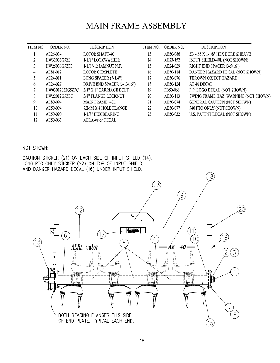 Main frame assembly, Drive train components | HP AE40L User Manual | Page 19 / 31