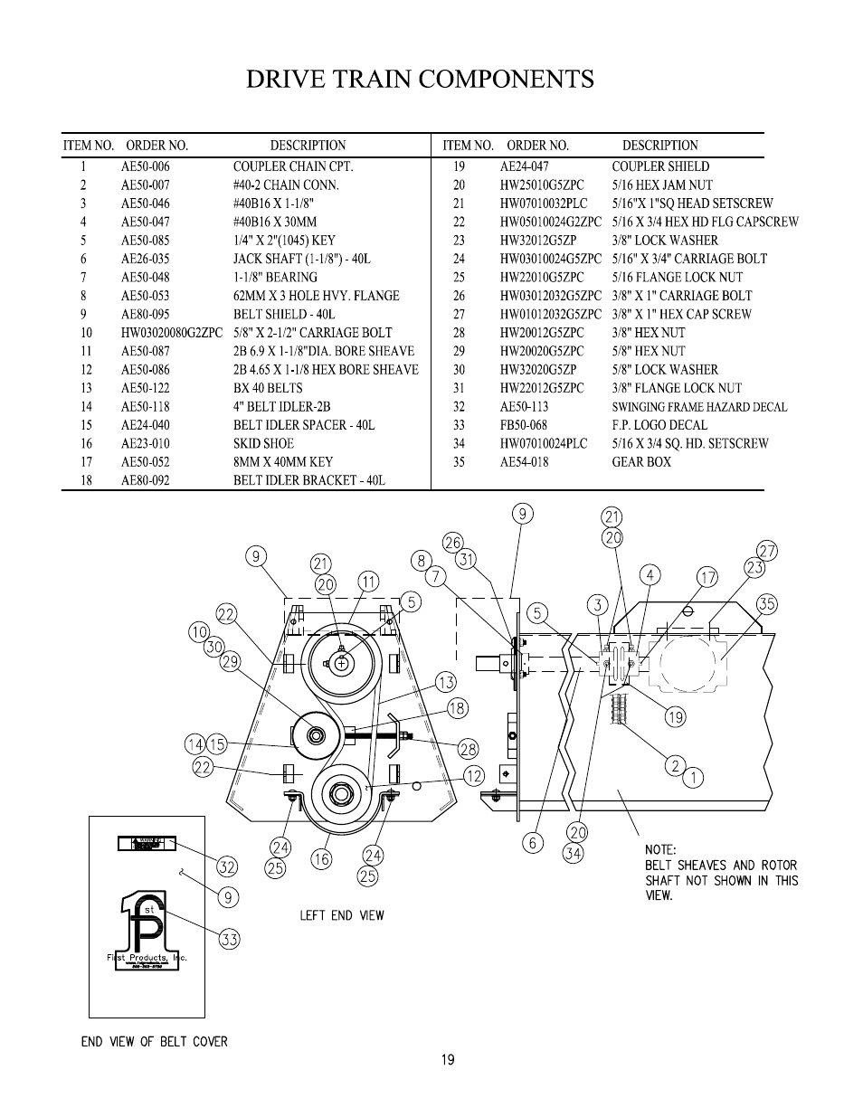 Drive train components, Lift and trail hitch group | HP AE40L User Manual | Page 20 / 31