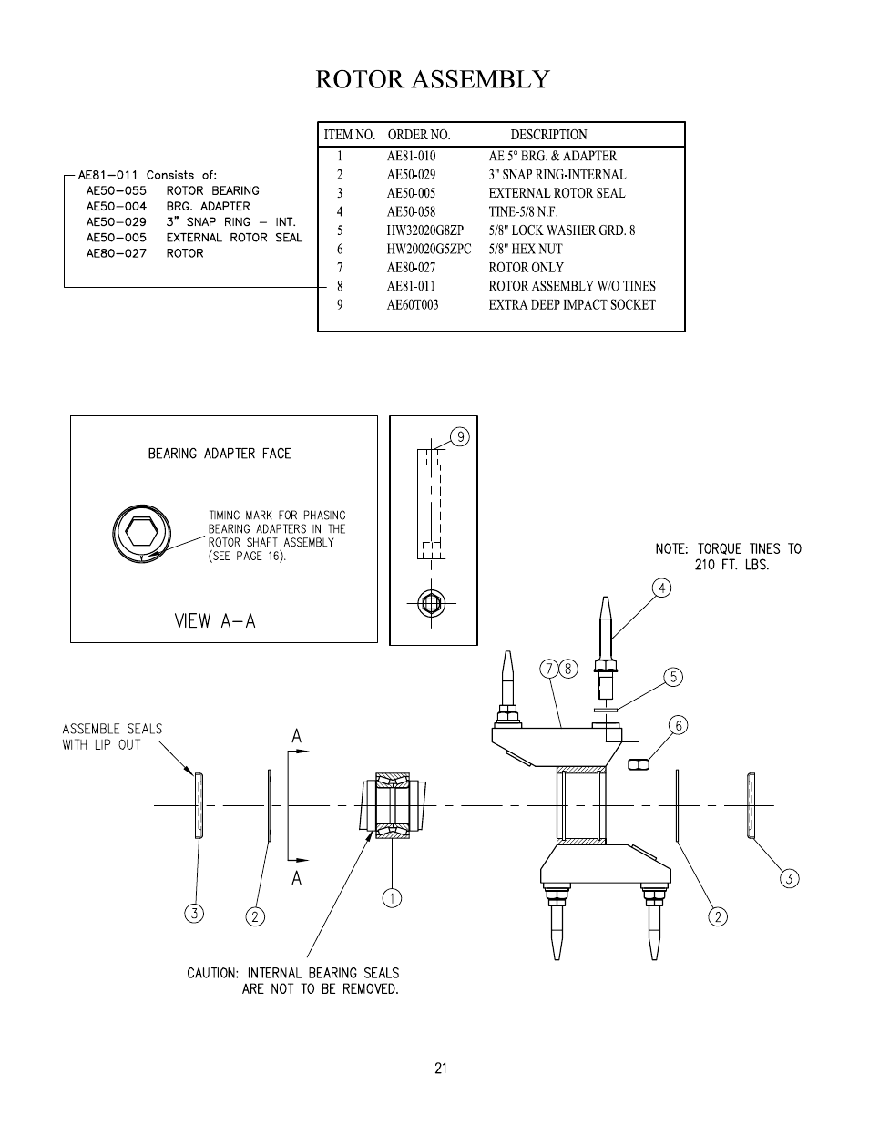 Rotor assembly, Drive line components | HP AE40L User Manual | Page 22 / 31